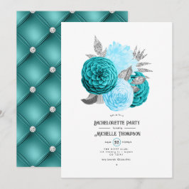 Invitación Fiesta de Despedida de Soltera Floral Teal y Plata