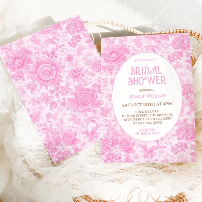 Invitación Fiesta de Despedida de Soltera Floral Toile Rosa a (Subido por el creador)