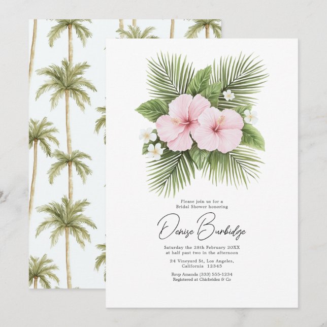Invitación Fiesta de Despedida de Soltera Floral Tropical Chi (Anverso / Reverso)