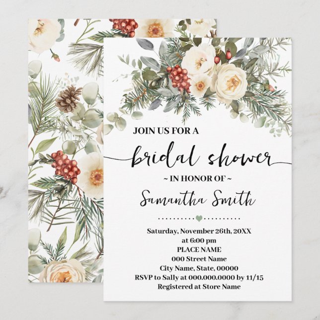 Invitación Fiesta de Despedida de Soltera Flores Blancas de I (Anverso / Reverso)