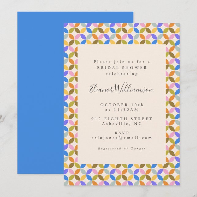 Invitación Fiesta de Despedida de Soltera Geométrica Azul Mod (Anverso / Reverso)