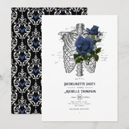 Invitación Fiesta de Despedida de Soltera Gótica Floral Azul 