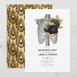 Invitación Fiesta de Despedida de Soltera Gótica Floral Negra
