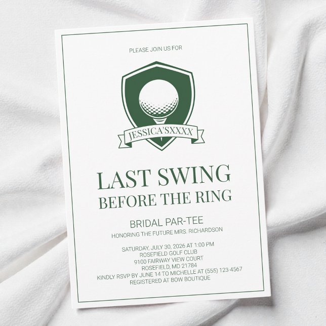 Invitación Fiesta de Despedida de Soltera Green Golf Último S (Green Golf Last Swing Before the Ring Bridal Party Invitation)