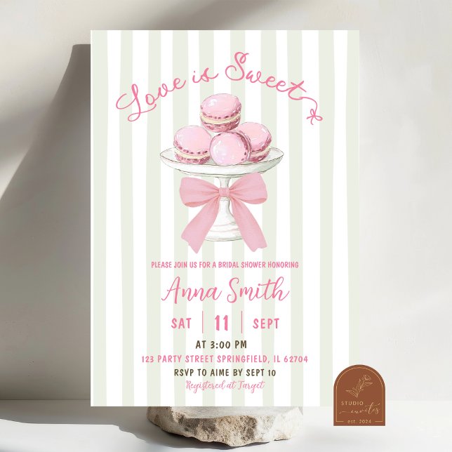 Invitación Fiesta de Despedida de Soltera Macaroon Raya Rosa  (Subido por el creador)