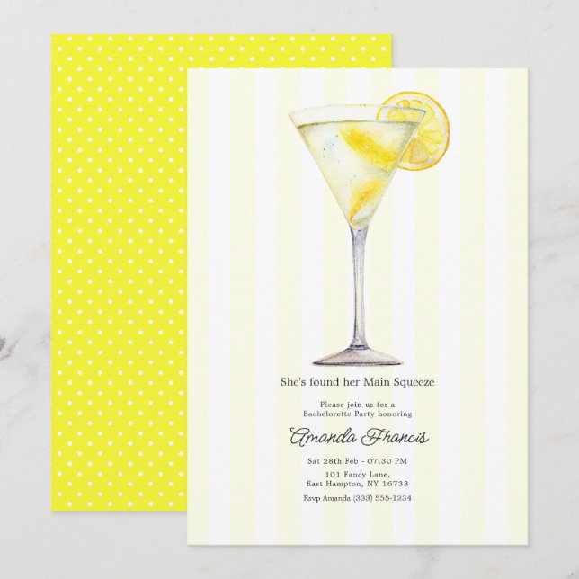 Invitación Fiesta de Despedida de Soltera Main Squeeze Lemon  (Anverso / Reverso)