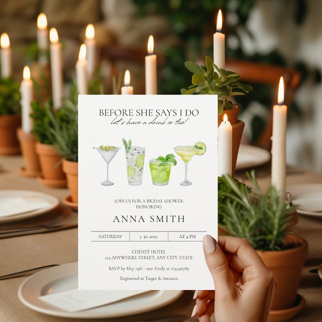 Invitación Fiesta de Despedida de Soltera Margarita con Acuar (Cocktail Party Couples Shower Minimalist Modern)