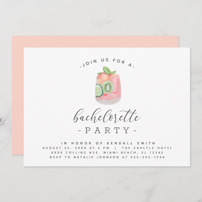 Invitación Fiesta de Despedida de Soltera Minimalista de Cóct (Anverso / Reverso)