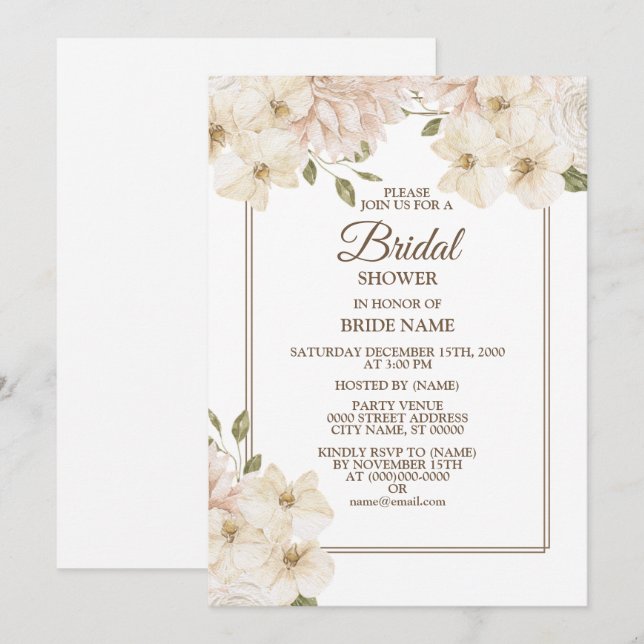 Invitación Fiesta de Despedida de Soltera Moderna con Marco F (Anverso / Reverso)