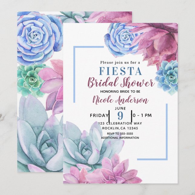 Invitación Fiesta de Despedida de Soltera Modernos Suculentos (Anverso / Reverso)