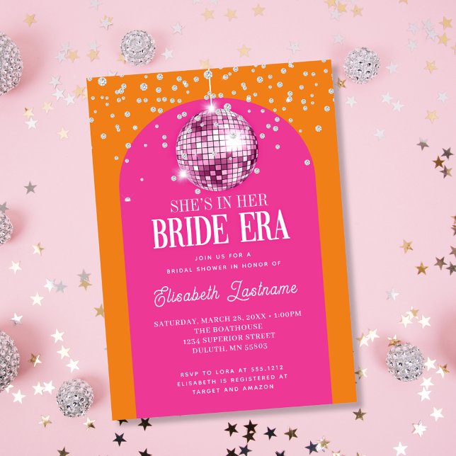 Invitación Fiesta de Despedida de Soltera Naranja Rosa Disco  (Subido por el creador)