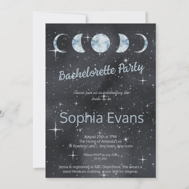 Invitación Fiesta de Despedida de Soltera Noche Estrellada Fa (Anverso)
