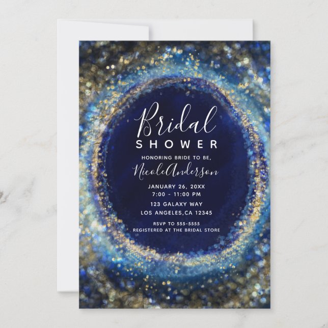 Invitación Fiesta de Despedida de Soltera Ocean Blue & Gold L (Anverso)