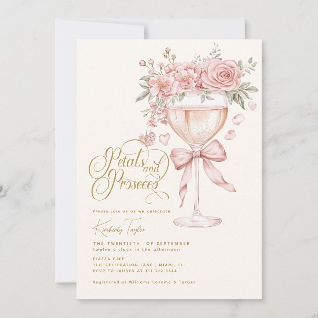 Invitación Fiesta de Despedida de Soltera Petalos Y Prosecco  (Anverso)