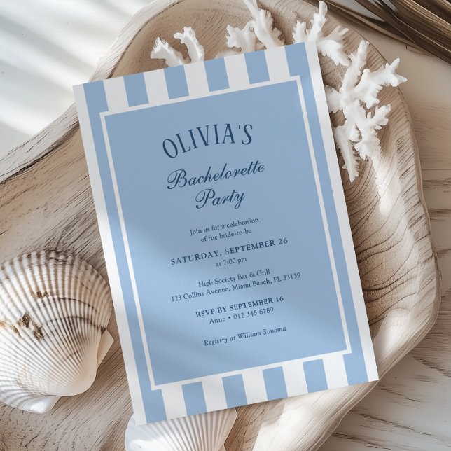 Invitación Fiesta de Despedida de Soltera Preppy Coastal Stri (Subido por el creador)