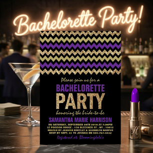 Invitación Fiesta de Despedida de Soltera Purpura y Dorado co