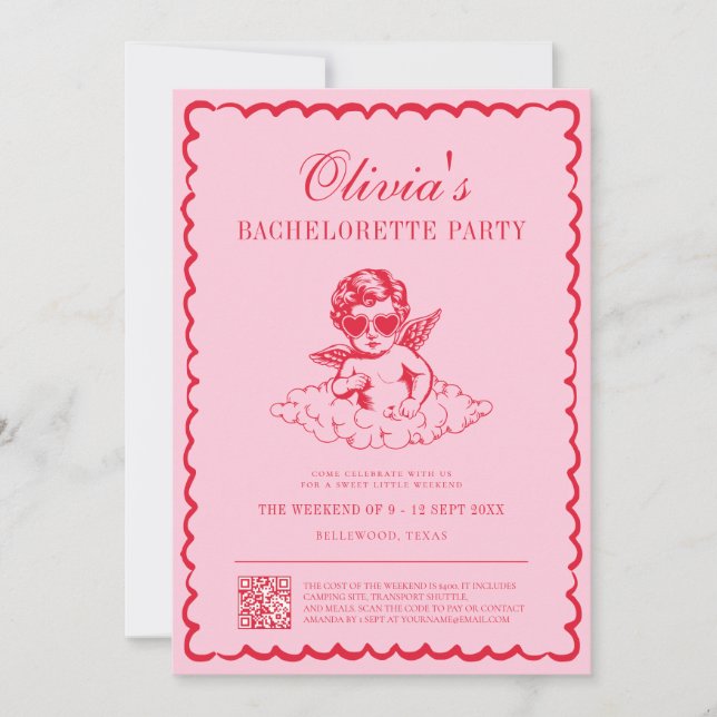 Invitación Fiesta de Despedida de Soltera Retro de Querubín R (Anverso)