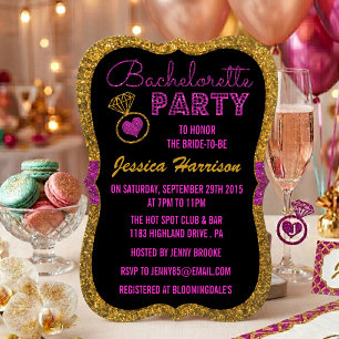 Invitación Fiesta de Despedida de Soltera Rosa Magenta y Bril