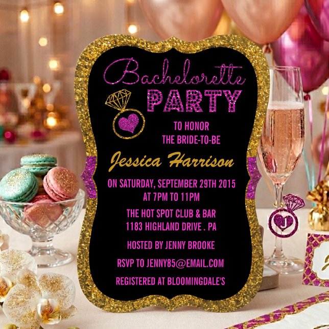 Invitación Fiesta de Despedida de Soltera Rosa Magenta y Bril (Subido por el creador)