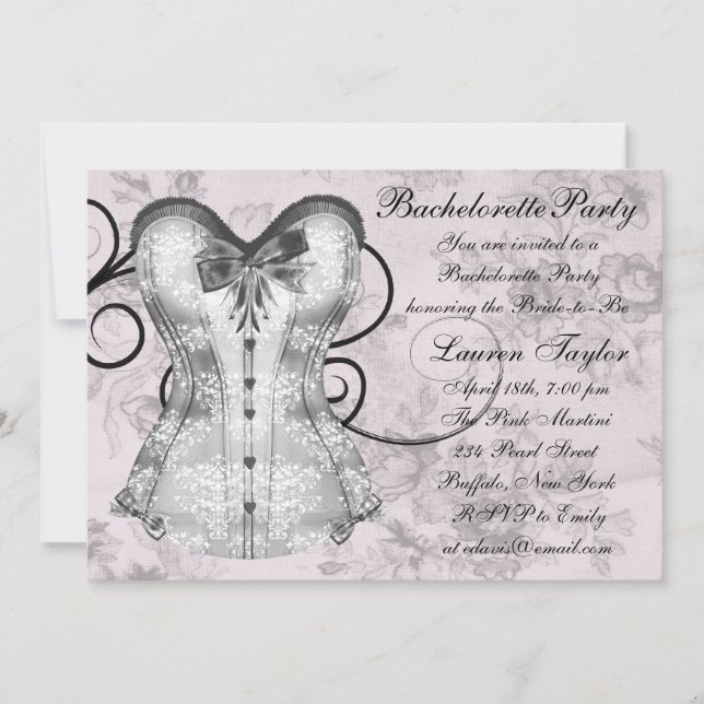 Invitación Fiesta de Despedida de Soltera Rosa y Gris Elegant (Anverso)