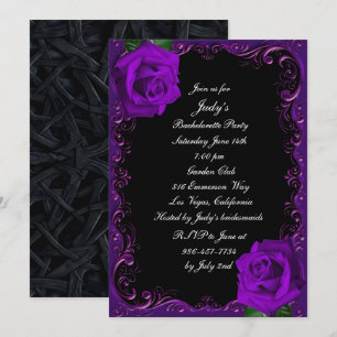 Invitación Fiesta de Despedida de Soltera Rosas Moradas Elega