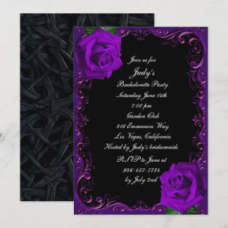 Invitación Fiesta de Despedida de Soltera Rosas Moradas Elega