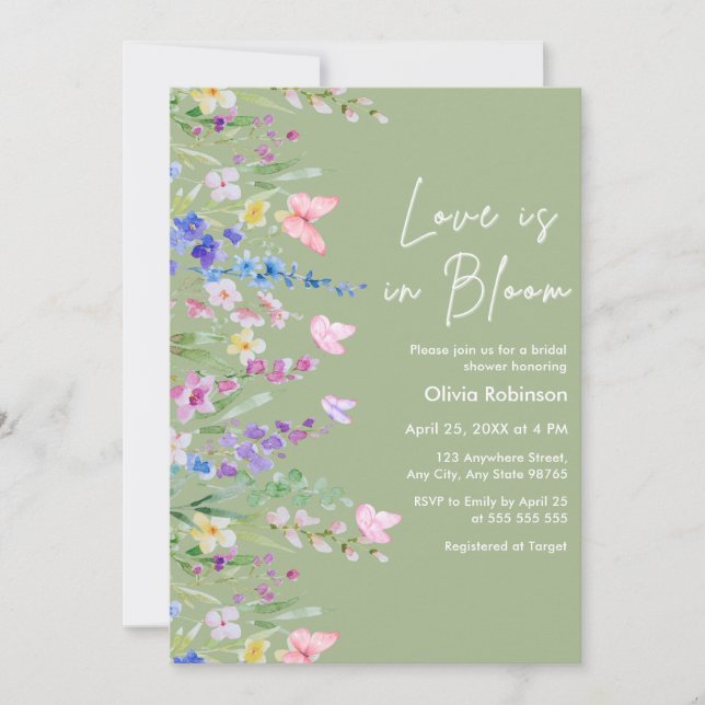 Invitación Fiesta de Despedida de Soltera Sage Green Spring L (Anverso)