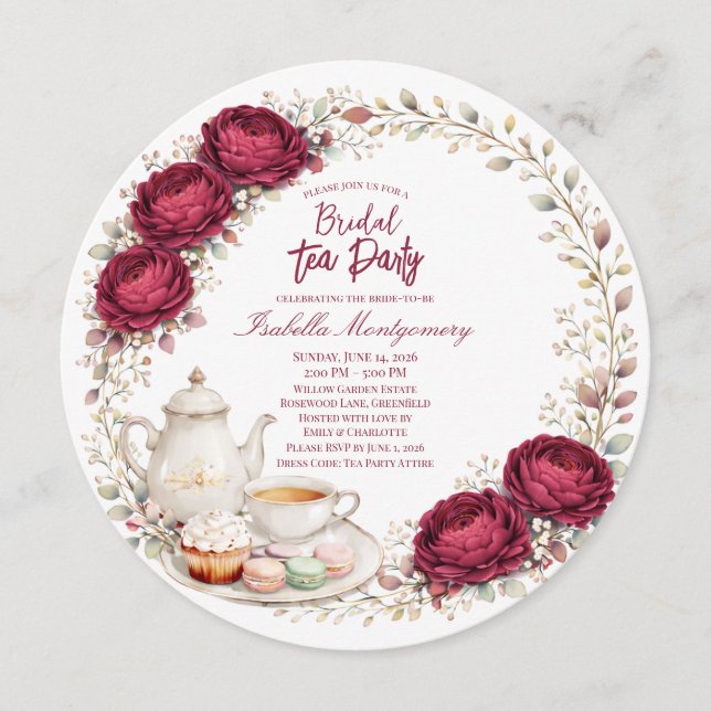 Invitación Fiesta de Despedida de Soltera Té en Paleta de Bor (Anverso)