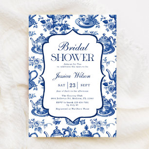 Invitación Fiesta de Despedida de Soltera Té Party Azul Blanc
