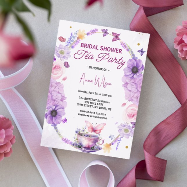 Invitación Fiesta de Despedida de Soltera Té Party Lavanda Li (Bridal Shower Tea Party tea garden )
