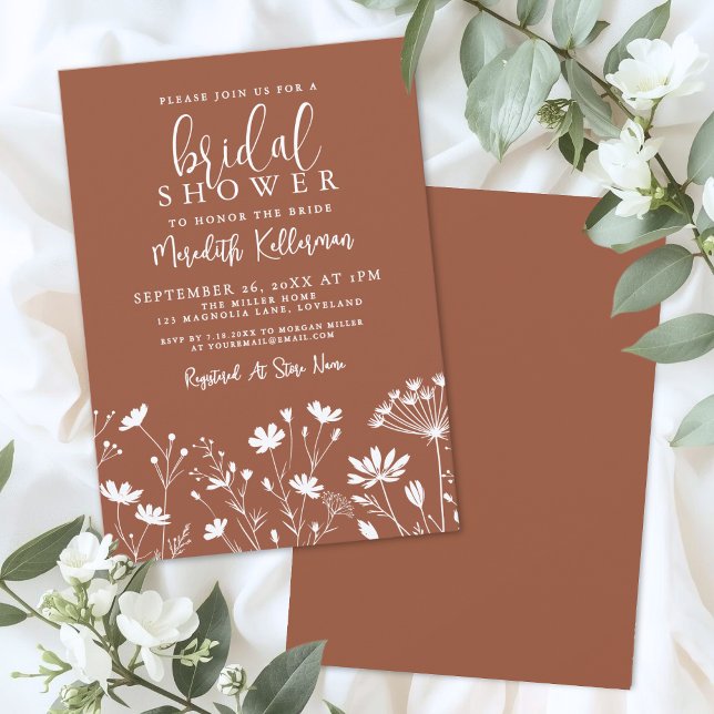 Invitación Fiesta de Despedida de Soltera Wildflower Burnt Or (Wildflower Burnt Orange Bridal Shower Invitation )
