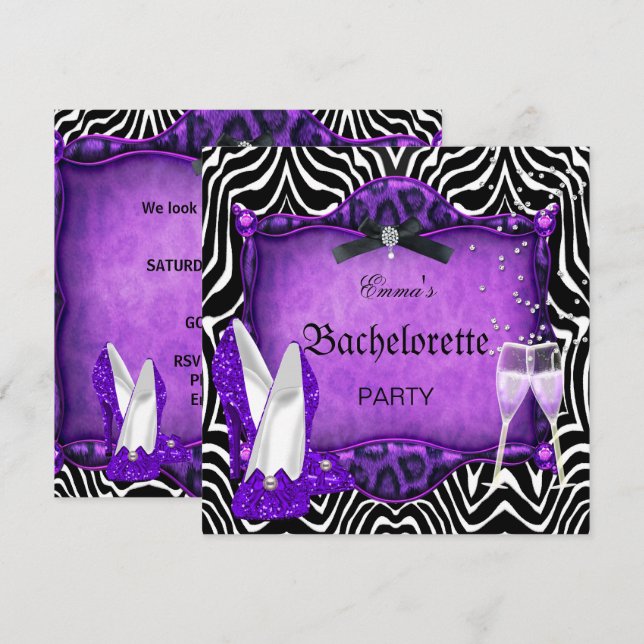 Invitación Fiesta de Despedida de Soltera Zapatos Morados de  (Anverso / Reverso)