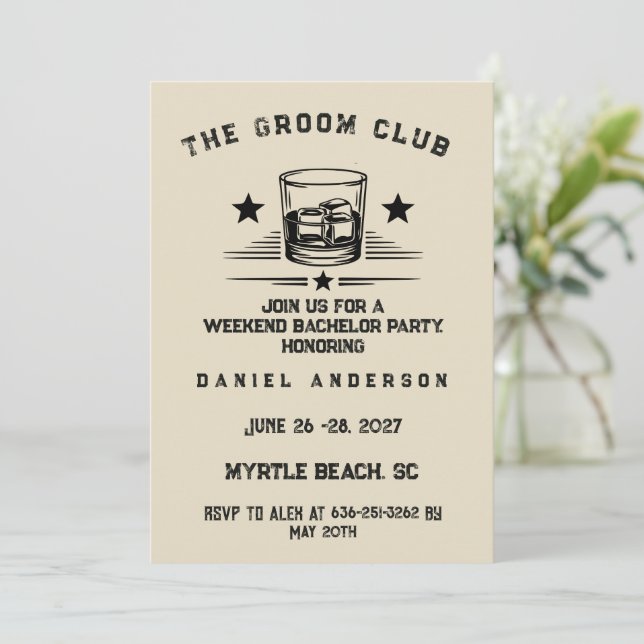 Invitación Fiesta de Despedida de Soltero Personalizada con T (Anverso de pie)