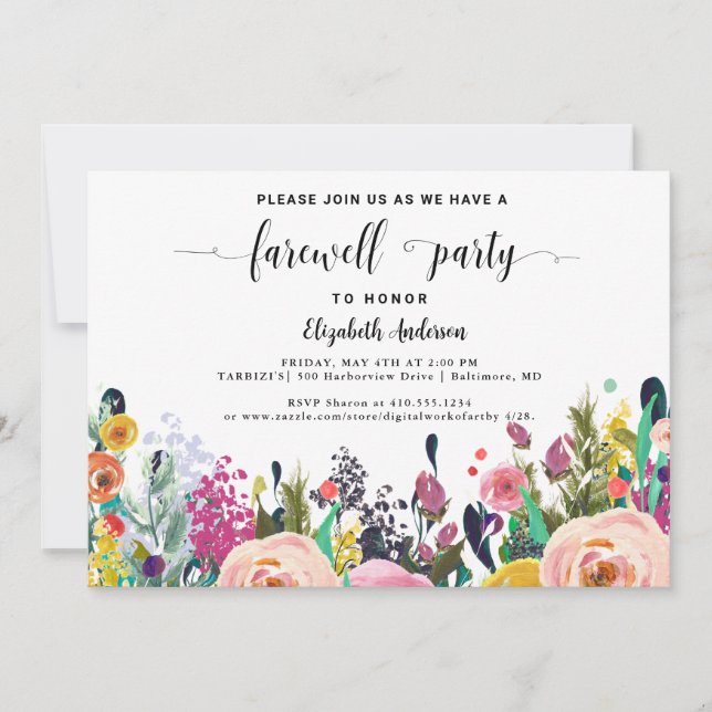 Invitación Fiesta de despedida despide foto de floral (Anverso)