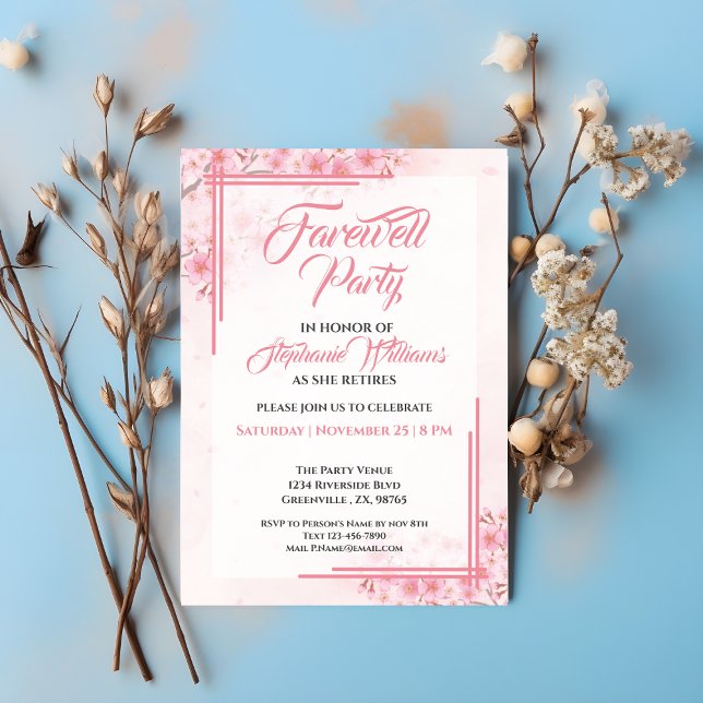Invitación Fiesta de despedida femenina elegante floral rosa (Subido por el creador)