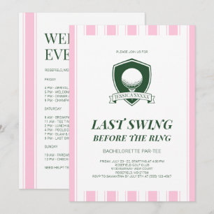 Invitación Fiesta de Despedida Preppy Rosa Golf Último Swing