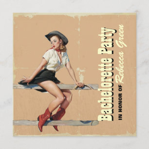 Invitación fiesta de despedida retro cowgirl del país occiden