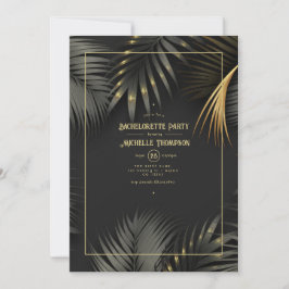 Invitación Fiesta de Despedida Tropical Negra y Dorada