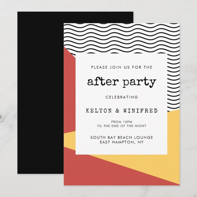 Invitación Fiesta de después al estilo Pop art Memphis de los (Anverso / Reverso)