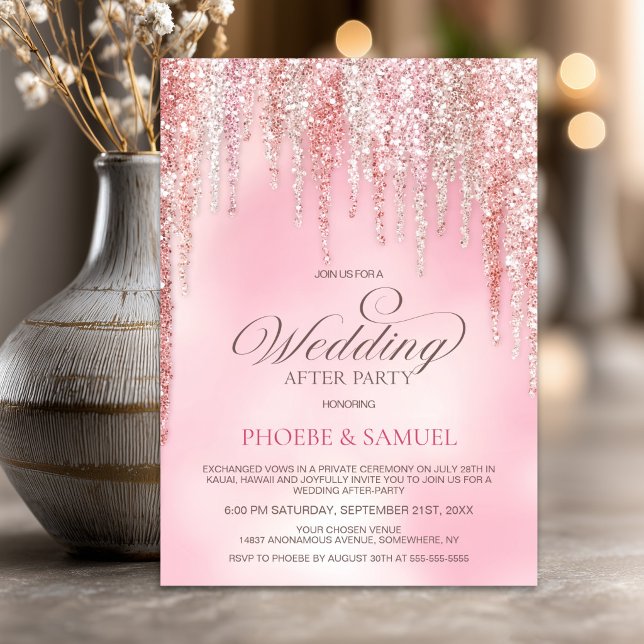 Invitación Fiesta de Después de Boda con Brillo Rosa (Subido por el creador)