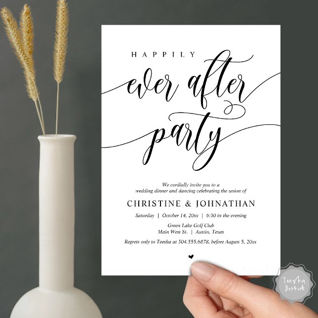 Invitación Fiesta de Después de "Felices para Siempre" Cena B (Happily Ever After Party Dinner Dancing Modern Invitation Card, PDF, in Black and White)