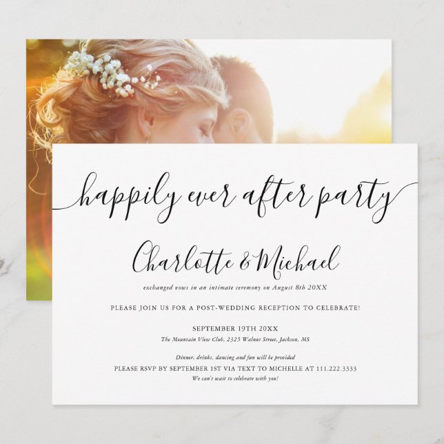 Invitación Fiesta de Después de la Boda de Huida de Foto (Anverso / Reverso)
