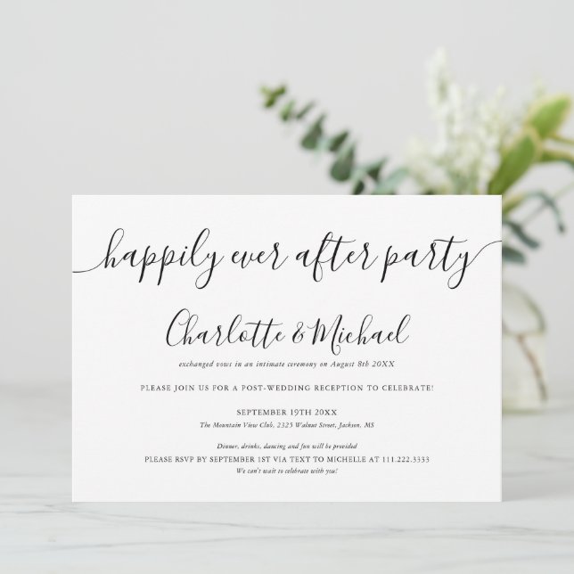 Invitación Fiesta de Después de la Boda de Huida Romántica (Anverso de pie)