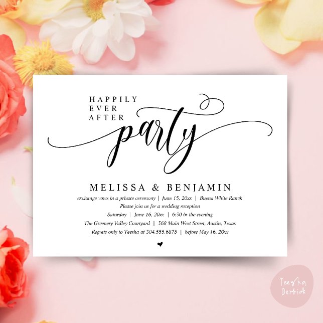 Invitación Fiesta de Después de la Boda, Recepción Minimalist (Happily Ever After Party, Reception Modern Minimal Invitation Card in Black and White)