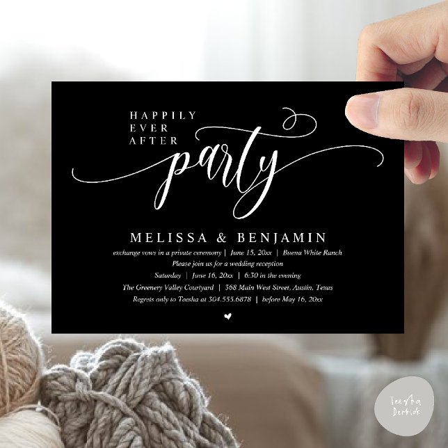 Invitación Fiesta de Después de la Boda, Recepción Minimalist (Happily Ever After Party, Reception Modern Minimal Invitation Card in Black and White)