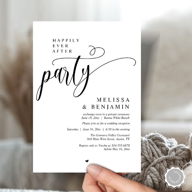 Invitación Fiesta de Después de la Boda, Recepción Moderna Mi (Happily Ever After Party, Reception Modern Minimal Invitation Card in Black and White)