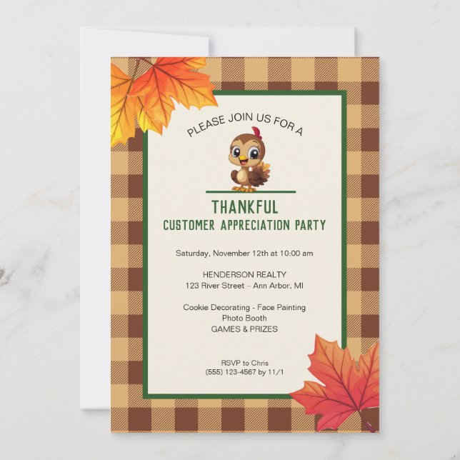 Invitación Fiesta de Día de Acción de Gracias de Apreciación  (Reverso)