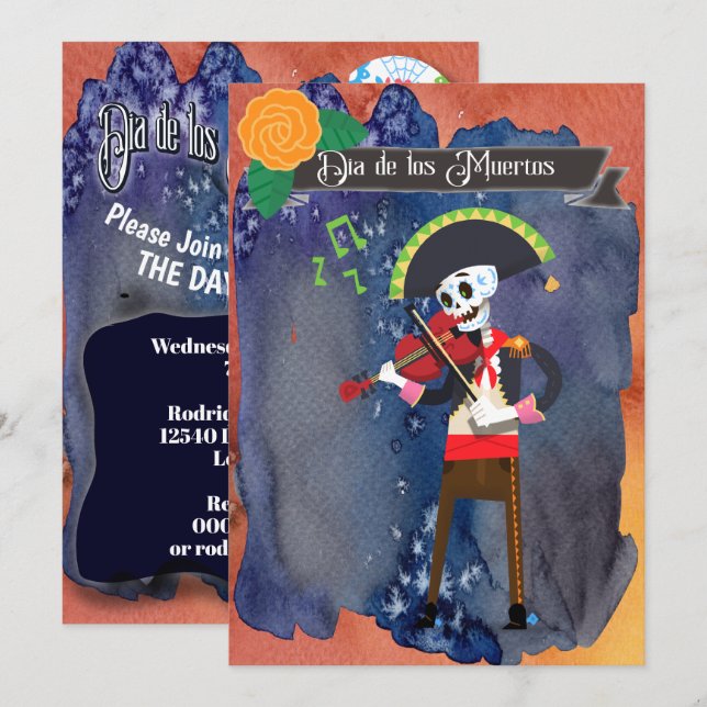 Invitación Fiesta de Día de Muertos Celebra (Anverso / Reverso)