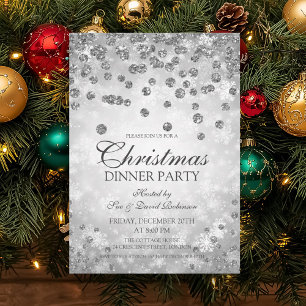 Invitación Fiesta de diamantes plateados y Navidades Purpurin