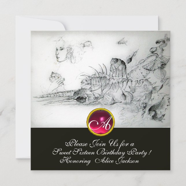 Invitación FIESTA DE DIECISÉIS AÑOS DE CONCHAS, Rubí Monogram (Anverso)